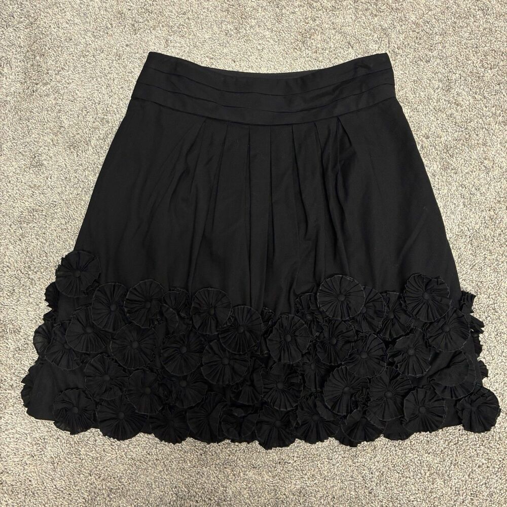 Leifsdottir A-Line Skirt Women’s Sz 2 Black Rosette Anthropologie Dark Feminine